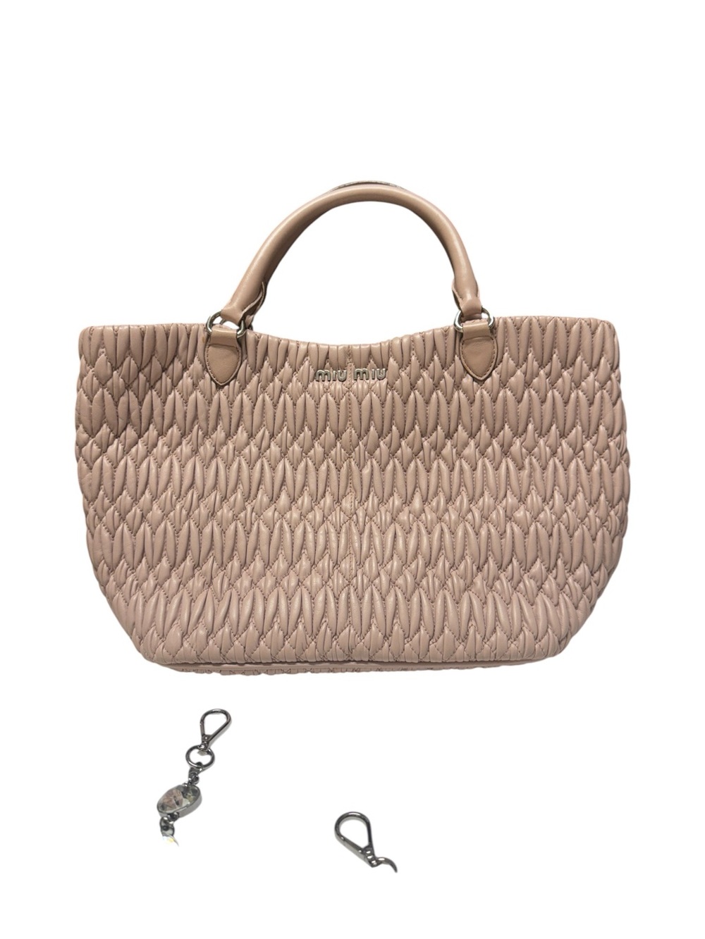 Miu Miu Light Pink Matelasse Crystal Chain Shoulder Bag, Crossbody avante garde